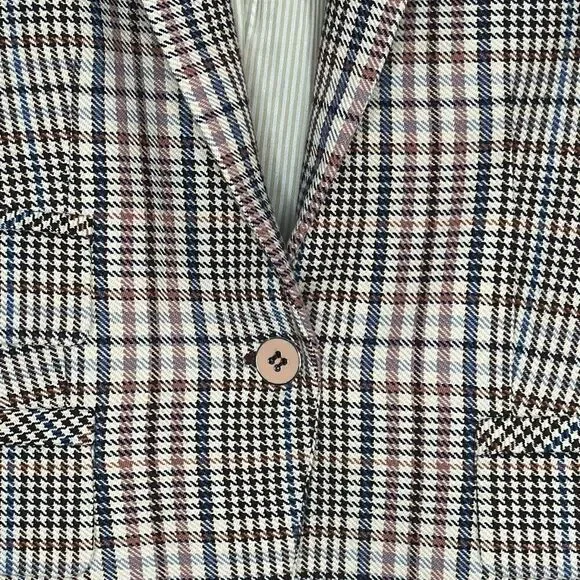 New Veronica Beard FULLER CHECK SINGLE-BUTTON DICKEY JACKET Cream Blue/ Rose Sz2